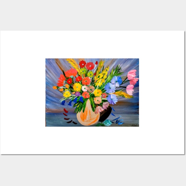 Some mixed carnations flowers in vase Wall Art by kkartwork